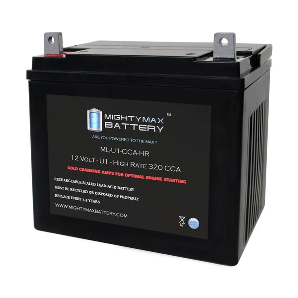 Mighty Max Battery ML-U1-CCAHR 12V 320CCA Battery for JohnDeere 332 16 HP 340CCA Mower ML-U1-CCAHR451